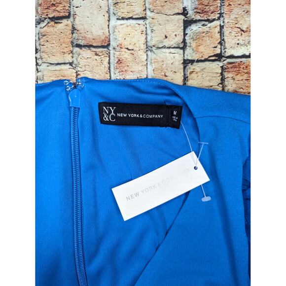 NWT NY&C Mesh Puff Sleeve Faux Wrap Sheath Dress Size M - Picture 11 of 11